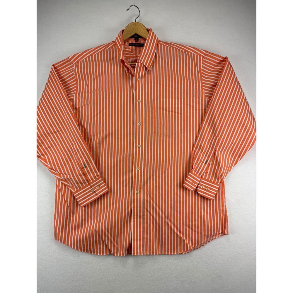 Tommy Hilfiger Button Down‎ Shirt Mens XL Orange White Stripe Tommy Traveler L/S